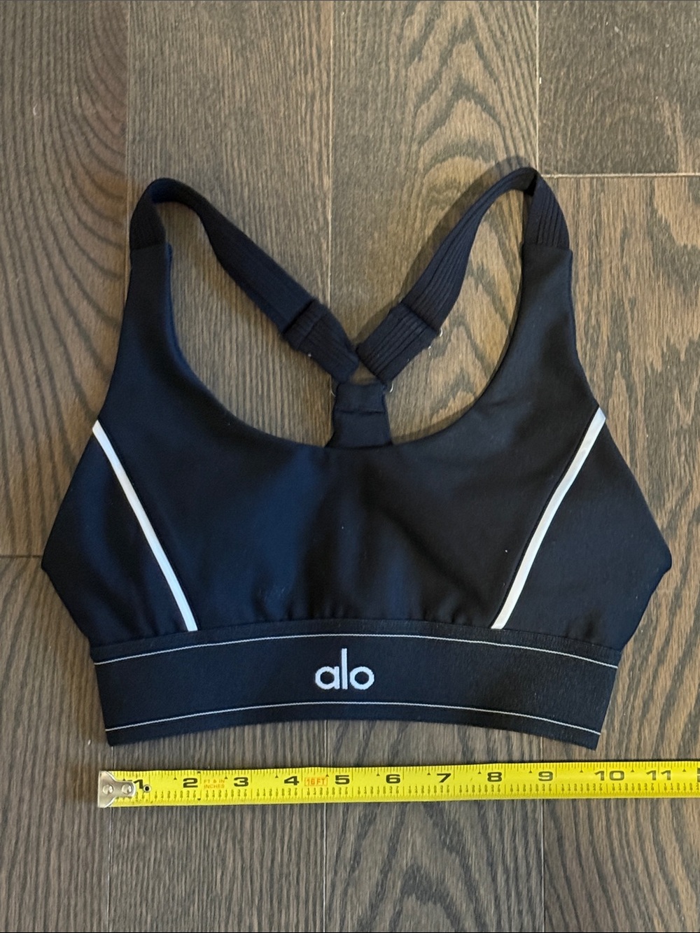 ALO Yoga Black Racerback BraTop with White Piping